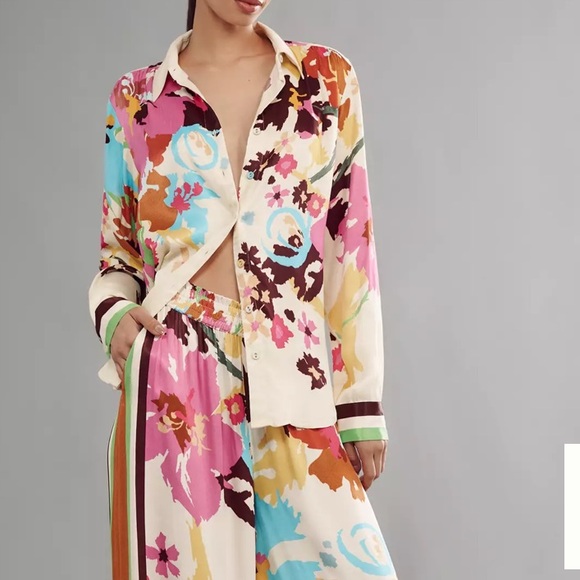 ANTHROPOLOGIE CONDITIONS APPLY BLOOMING LONG SLEEVE COLLARED BLOUSE (a133) - Picture 1 of 16